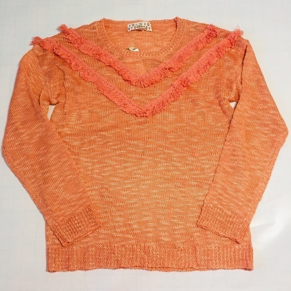 Pink Republic Big Girls Cotton Acrylic Orange Loose Knit Pullover sweater XL/16